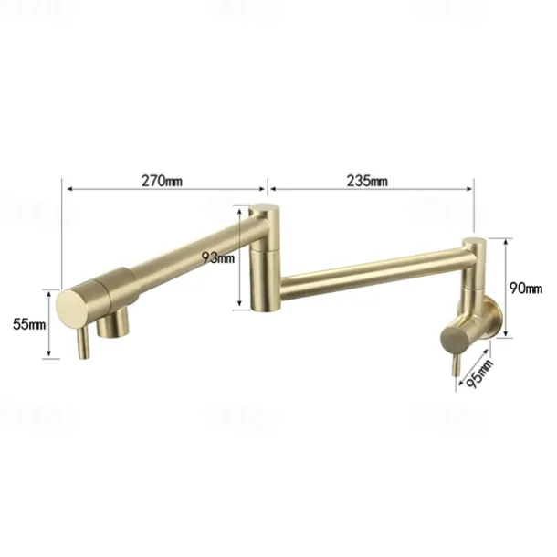 Pot Filler Bathroom Faucet Only Cold Water Stainless Steel, Brushed Golden Nickel Foldable Sink Wall Mount Folding Fill Pot Basin Tap Double Joint Swing Arm Single Hole 2 Handle