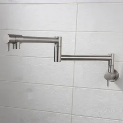 Pot Filler Bathroom Faucet Only Cold Water Stainless Steel, Brushed Golden Nickel Foldable Sink Wall Mount Folding Fill Pot Basin Tap Double Joint Swing Arm Single Hole 2 Handle