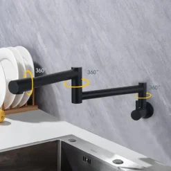 Pot Filler Kitchen Faucet Only Cold Water Stainless Steel, Brushed Black Foldable Sink Wall Mount Folding Fill Pot Kitchen Tap