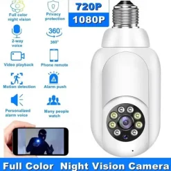 1080P/720P Wifi E27 Bulb Surveillance Camera Full Color Night Vision Motion Detection 4x Digital Zoom 2 Way Voice Indoor Baby Monitor Home Security Netcam