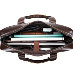 Premium Brown Leather Briefcase - Elegant Business Laptop Bag with Multiple Pockets, Durable for Professional Use and Travel