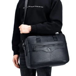 Premium Brown Leather Briefcase - Elegant Business Laptop Bag with Multiple Pockets, Durable for Professional Use and Travel