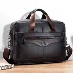 Premium Brown Leather Briefcase - Elegant Business Laptop Bag with Multiple Pockets, Durable for Professional Use and Travel
