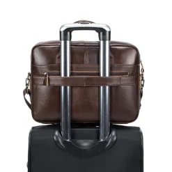 Premium Brown Leather Briefcase - Elegant Business Laptop Bag with Multiple Pockets, Durable for Professional Use and Travel