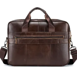 Premium Brown Leather Briefcase - Elegant Business Laptop Bag with Multiple Pockets, Durable for Professional Use and Travel