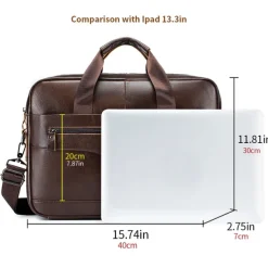 Premium Brown Leather Briefcase - Elegant Business Laptop Bag with Multiple Pockets, Durable for Professional Use and Travel