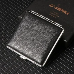 Premium Genuine Leather Cigarette Case, Metal Frame, Magnetic Closure, Elegant Design for Men, Holds 20 Cigarettes