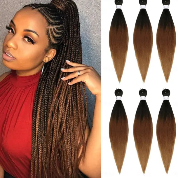 Pre-Stretched Colorful Ombre Braids Hair Extensions 26 inch 6 packs Synthetic Crochet Braids Hot Water Setting and Easy to Braid 26inch 6packs