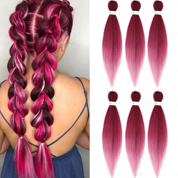 Pre-Stretched Colorful Ombre Braids Hair Extensions 26 inch 6 packs Synthetic Crochet Braids Hot Water Setting and Easy to Braid 26inch 6packs