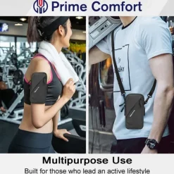 Prime Comfort Phone Holder Small Crossbody Shoulder Holsters Bag with Arm Band Fits iPhone and Android Use for Running Walking Hiking & Biking