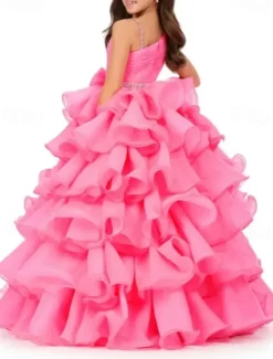 Princess Floor Length Flower Girl Dress Pageant & Performance Girls Cute Prom Dress Chiffon with Bow(s) Tiered Plisse Fit 3-16 Years dress to impress