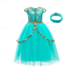 Princess Jasmine Cosplay Costume Outfits Girls' Movie Cosplay Cute Green Top Pants Halloween Children's Day New Year Polyester World Book Day Costumes