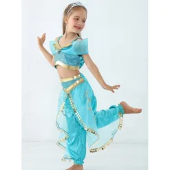 Princess Jasmine Costume Girls' Fairytale Theme Performance Cosplay Costumes Theme Party Sequins Polyester / Top / Pants World Book Day Costumes