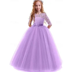 Princess Lace Prom Dress Flower Girl Dress 3-13 Years Kids Little Girls' Floral Lace Party Wedding Evening Hollow Out Lace Tulle Maxi Short Sleeve Flower Gowns Wedding Guest