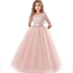 Princess Lace Prom Dress Flower Girl Dress 3-13 Years Kids Little Girls' Floral Lace Party Wedding Evening Hollow Out Lace Tulle Maxi Short Sleeve Flower Gowns Wedding Guest