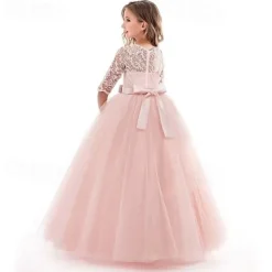 Princess Lace Prom Dress Flower Girl Dress 3-13 Years Kids Little Girls' Floral Lace Party Wedding Evening Hollow Out Lace Tulle Maxi Short Sleeve Flower Gowns Wedding Guest