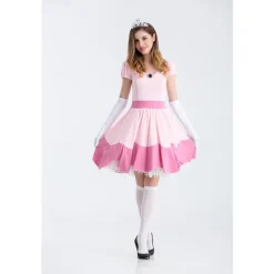 Princess Peach Cosplay Costume 3 PCS Super Bros Dress Tiara Gloves Adults' Women's Outfits Sexy Costume Halloween Masquerade Easy Halloween Costumes