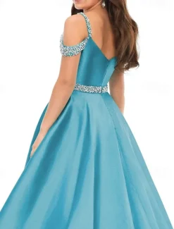 Princess Sweep / Brush Train Flower Girl Dress Pageant & Performance Juniors Cute Prom Dress Satin with Beading Elegant Fit 3-16 Years dress to impress