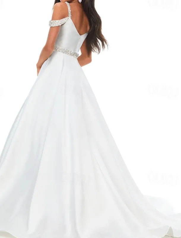 Princess Sweep / Brush Train Flower Girl Dress Pageant & Performance Juniors Cute Prom Dress Satin with Beading Elegant Fit 3-16 Years dress to impress