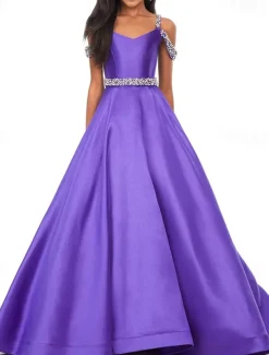 Princess Sweep / Brush Train Flower Girl Dress Pageant & Performance Juniors Cute Prom Dress Satin with Beading Elegant Fit 3-16 Years dress to impress