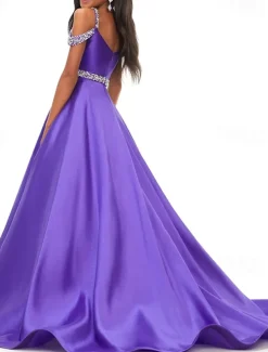 Princess Sweep / Brush Train Flower Girl Dress Pageant & Performance Juniors Cute Prom Dress Satin with Beading Elegant Fit 3-16 Years dress to impress