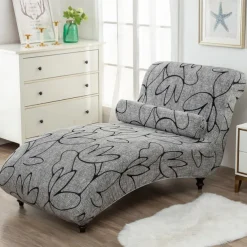 Printed Armless Chaise Lounge Cover Indoor Slipcover Stretch Chair Covers for Living Room Bedroom Stretch Armless Lounge Chaise Slipcover