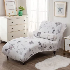Printed Armless Chaise Lounge Cover Indoor Slipcover Stretch Chair Covers for Living Room Bedroom Stretch Armless Lounge Chaise Slipcover