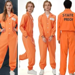 Prisoner Halloween Jumpsuit Halloween Group Couples Costumes Funny Costume Adults' Men's Women's Unisex Halloween Carnival Performance Party Easy Halloween Costumes Dress Up