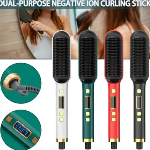 Professional Hair Straightener Curling Comb Hair Comb Hair Straightener Brush Electric Rod Hot Comb Hair Brush Professional Hot Heating Hair Comb Brush Straightening Curler Brush Styling Tool