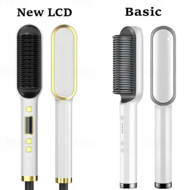 Professional Hair Straightener Curling Comb Hair Comb Hair Straightener Brush Electric Rod Hot Comb Hair Brush Professional Hot Heating Hair Comb Brush Straightening Curler Brush Styling Tool