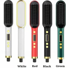 Professional Hair Straightener Curling Comb Hair Comb Hair Straightener Brush Electric Rod Hot Comb Hair Brush Professional Hot Heating Hair Comb Brush Straightening Curler Brush Styling Tool