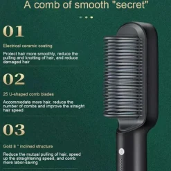 Professional Hair Straightener Curling Comb Hair Comb Hair Straightener Brush Electric Rod Hot Comb Hair Brush Professional Hot Heating Hair Comb Brush Straightening Curler Brush Styling Tool