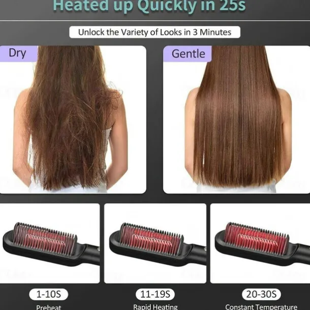 Professional Hair Straightener Curling Comb Hair Comb Hair Straightener Brush Electric Rod Hot Comb Hair Brush Professional Hot Heating Hair Comb Brush Straightening Curler Brush Styling Tool