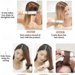 Professional Hair Straightener Curling Comb Hair Comb Hair Straightener Brush Electric Rod Hot Comb Hair Brush Professional Hot Heating Hair Comb Brush Straightening Curler Brush Styling Tool