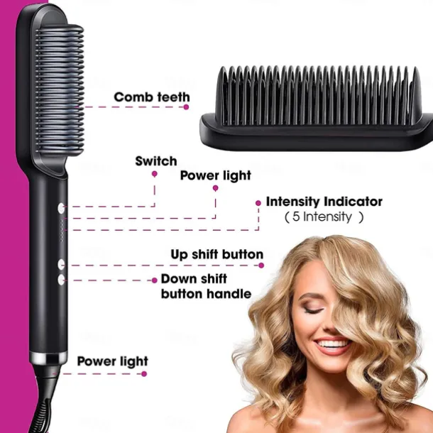 Professional Hair Straightener Curling Comb Hair Comb Hair Straightener Brush Electric Rod Hot Comb Hair Brush Professional Hot Heating Hair Comb Brush Straightening Curler Brush Styling Tool