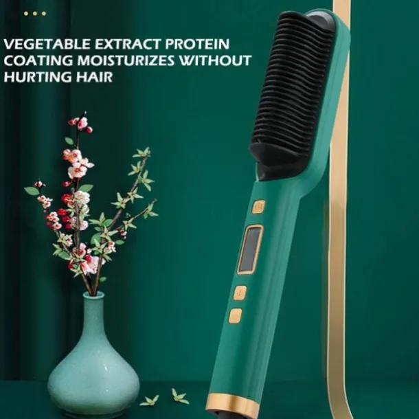 Professional Hair Straightener Curling Comb Hair Comb Hair Straightener Brush Electric Rod Hot Comb Hair Brush Professional Hot Heating Hair Comb Brush Straightening Curler Brush Styling Tool