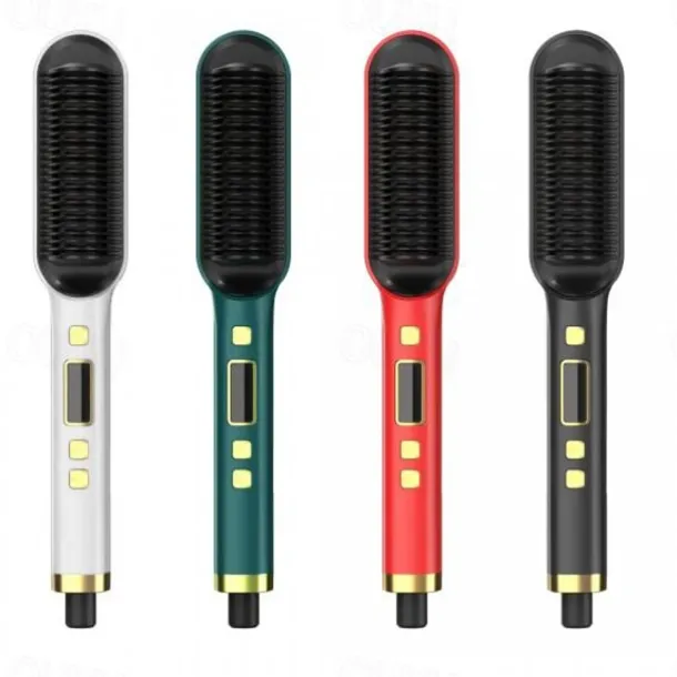 Professional Hair Straightener Curling Comb Hair Comb Hair Straightener Brush Electric Rod Hot Comb Hair Brush Professional Hot Heating Hair Comb Brush Straightening Curler Brush Styling Tool