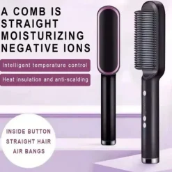 Professional Hair Straightener Curling Comb Hair Comb Hair Straightener Brush Electric Rod Hot Comb Hair Brush Professional Hot Heating Hair Comb Brush Straightening Curler Brush Styling Tool