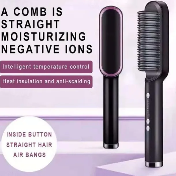 Professional Hair Straightener Curling Comb Hair Comb Hair Straightener Brush Electric Rod Hot Comb Hair Brush Professional Hot Heating Hair Comb Brush Straightening Curler Brush Styling Tool