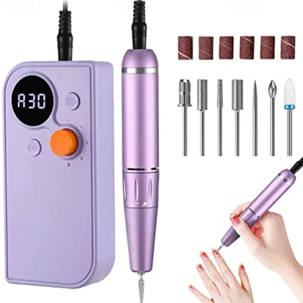 Professional Portable Nail Drill Kit Rechargeable Nail Machine Electric Cordless Efile Nail Drill Set with 7 Nail Bits, Manicure Pedicure Tool