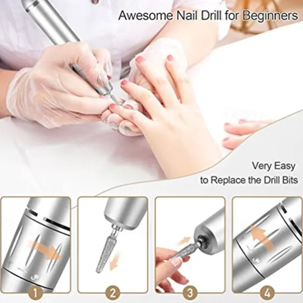 Professional Portable Nail Drill Kit Rechargeable Nail Machine Electric Cordless Efile Nail Drill Set with 7 Nail Bits, Manicure Pedicure Tool