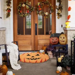 Pumpkin Bathroom Rugs for Happy Halloween, Cute Pumpkin Shaped Rugs, Machine Washable Orange Bath Rugs, Tub Living Bedroom Kids Room Kitchen Decoration, Area Rugs Gift