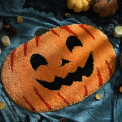 Pumpkin Bathroom Rugs for Happy Halloween, Cute Pumpkin Shaped Rugs, Machine Washable Orange Bath Rugs, Tub Living Bedroom Kids Room Kitchen Decoration, Area Rugs Gift