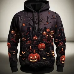 Pumpkin Hoodie Pullover Halloween 3D Front Pocket Graphic For Couple's Men's Women's Adults' Halloween Carnival Masquerade 3D Print Party Casual Daily