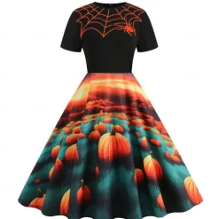 Pumpkin Skull Skeleton Spider Web Halloween Dress Flare Dress Punk & Gothic Sexy Costume Dress Up Adults' Women's Masquerade Dailywear Easy Halloween Costumes Dress Up