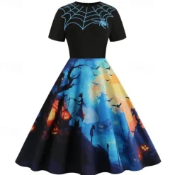 Pumpkin Skull Skeleton Spider Web Halloween Dress Flare Dress Punk & Gothic Sexy Costume Dress Up Adults' Women's Masquerade Dailywear Easy Halloween Costumes Dress Up