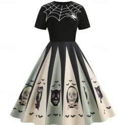 Pumpkin Skull Skeleton Spider Web Halloween Dress Flare Dress Punk & Gothic Sexy Costume Dress Up Adults' Women's Masquerade Dailywear Easy Halloween Costumes Dress Up