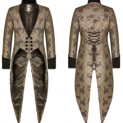 Punk & Gothic Medieval Coat Masquerade Prince Knight Ritter Nobleman Fancy Dress Men's Royal Steampunk Party / Evening Adults' Coat