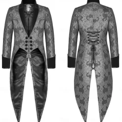 Punk & Gothic Medieval Coat Masquerade Prince Knight Ritter Nobleman Fancy Dress Men's Royal Steampunk Party / Evening Adults' Coat
