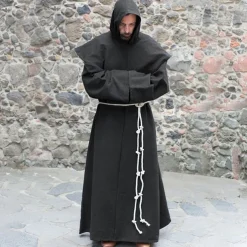 Punk & Gothic Medieval Renaissance 17th Century Coat Cosplay Costume Hoodies Robe Outerwear Wizard Priest Men's Halloween Performance Masquerade LARP Coat Medieval Cloak